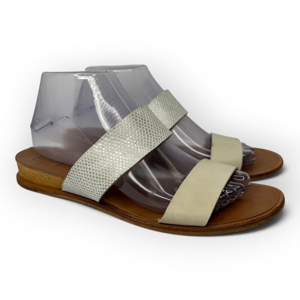 Dolce Vita Flat Sandals Sz 8.5 Cream Snake Print Double Strap Slide Boho